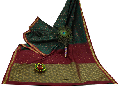 Indian Vintage Heavy Green & maroon Kanjivaram Saree 100% Pure Silk Sari Metallic Golden Zari 5Yd Floral Crafting Dress making