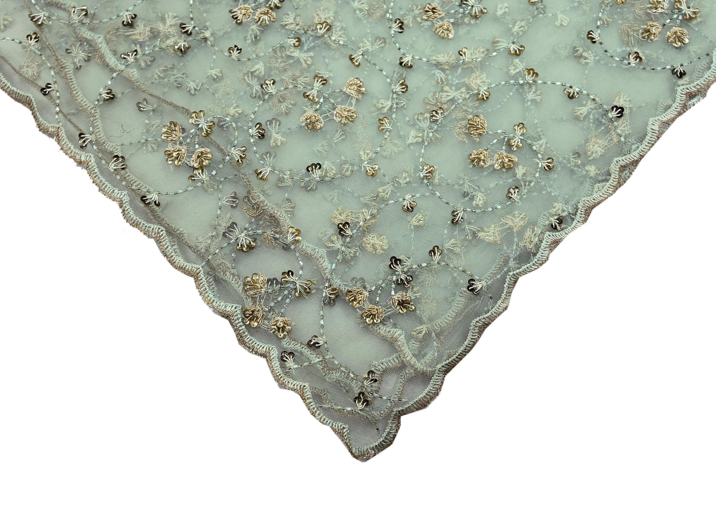 Indian Vintage Heavy Bridal Dupatta Green Net Mesh Long Stole Hand Embroidered Scarves Golden Zardozi Dabka Zari Wedding Veil Hijab