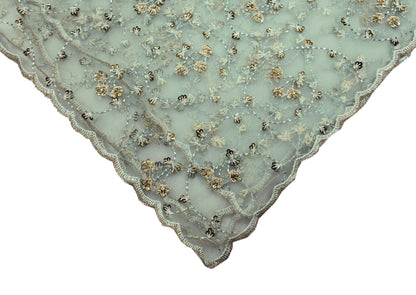 Indian Vintage Heavy Bridal Dupatta Green Net Mesh Long Stole Hand Embroidered Scarves Golden Zardozi Dabka Zari Wedding Veil Hijab