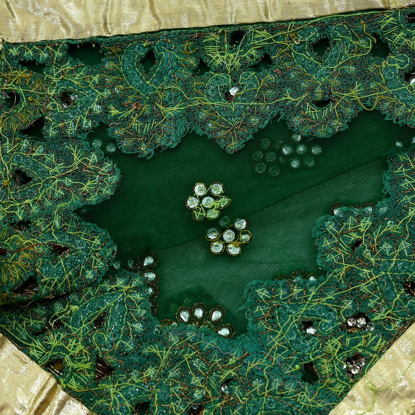 Indian Vintage Heavy Bridal Dupatta Green Net Mesh Long Stole Hand Embroidered Scarf Zardozi Zari Sequins Wedding/Party wear hijab veil