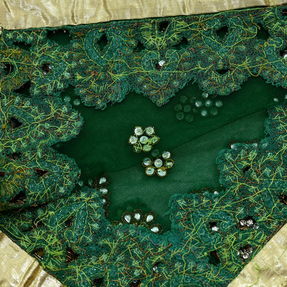 Indian Vintage Heavy Bridal Dupatta Green Net Mesh Long Stole Hand Embroidered Scarf Zardozi Zari Sequins Wedding/Party wear hijab veil