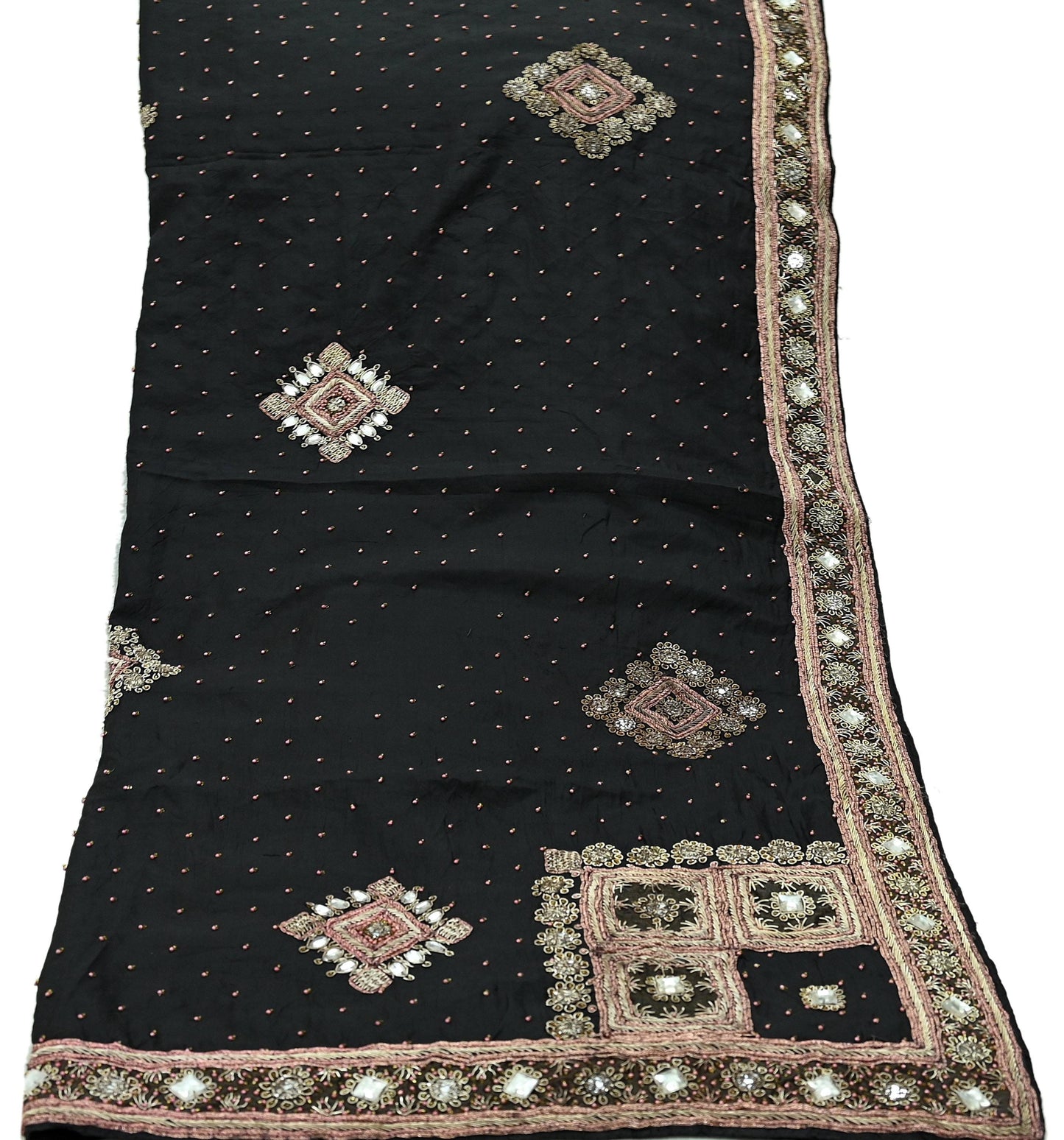 Indian Vintage Heavy Black Dupatta Pure Silk Long Stole Hand Embroidered Scarves Dabka Zardozi Zari Stole