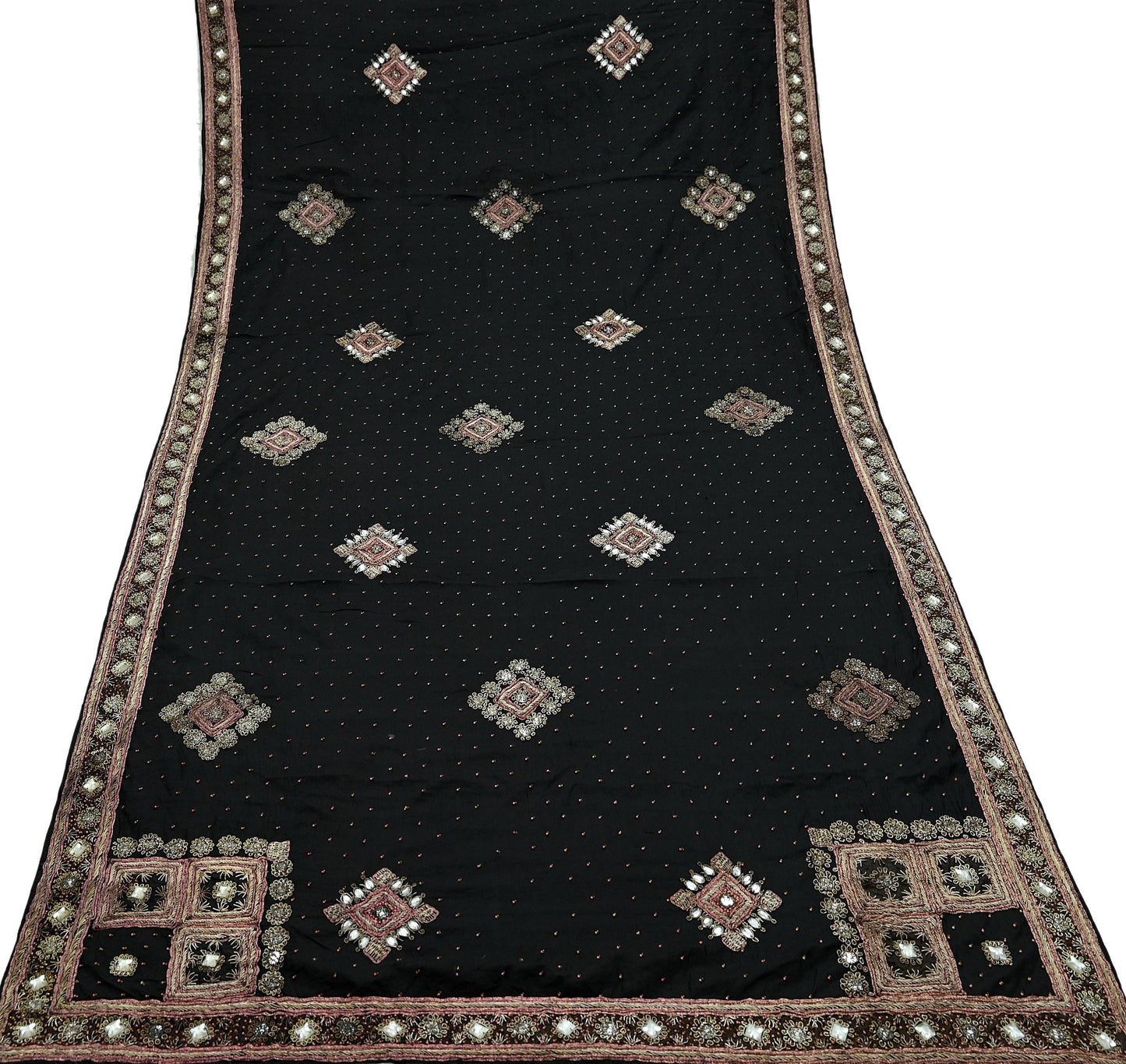 Indian Vintage Heavy Black Dupatta Pure Silk Long Stole Hand Embroidered Scarves Dabka Zardozi Zari Stole