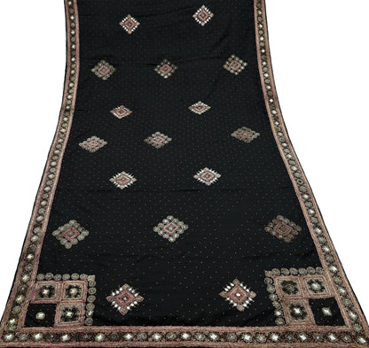 Indian Vintage Heavy Black Dupatta Pure Silk Long Stole Hand Embroidered Scarves Dabka Zardozi Zari Stole