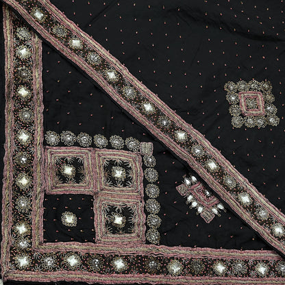 Indian Vintage Heavy Black Dupatta Pure Silk Long Stole Hand Embroidered Scarves Dabka Zardozi Zari Stole