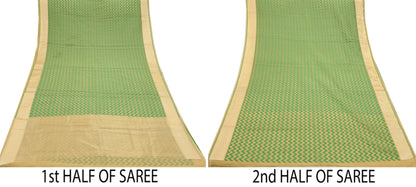 Indian Vintage Sari Beige Hand Woven 100% Pure Organza Silk Saree Craft Fabric 6Yd Dress Making Crafting Quilting Upcycle Zari