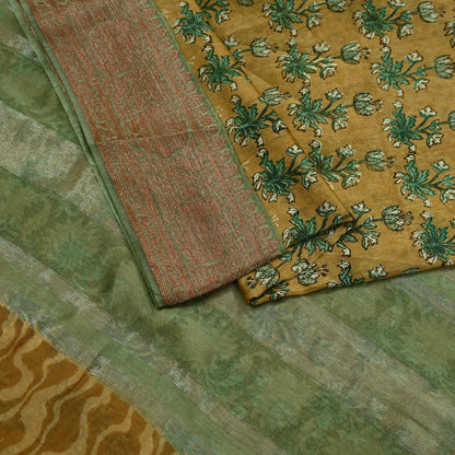 Indian Vintage Sari Pure chanderi Silk Block Printed Sarees Craft Fabric 5Yd Zari Border Floral Dress making bollywood silk sarees