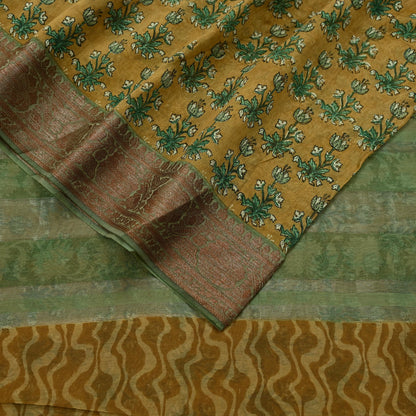 Indian Vintage Sari Pure chanderi Silk Block Printed Sarees Craft Fabric 5Yd Zari Border Floral Dress making bollywood silk sarees