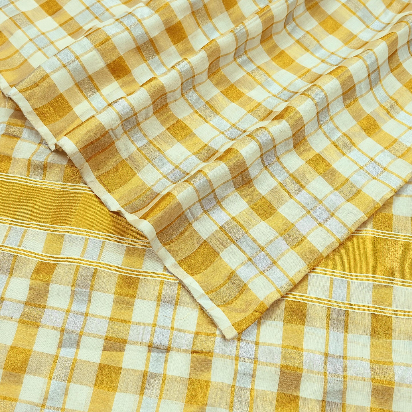 Indian Vintage Heavy Sari Off-White Woven South Sarees Pure Cotton Zari 6Yd Wedding Sarees Dress making Crafting