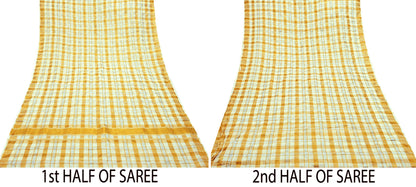 Indian Vintage Heavy Sari Off-White Woven South Sarees Pure Cotton Zari 6Yd Wedding Sarees Dress making Crafting