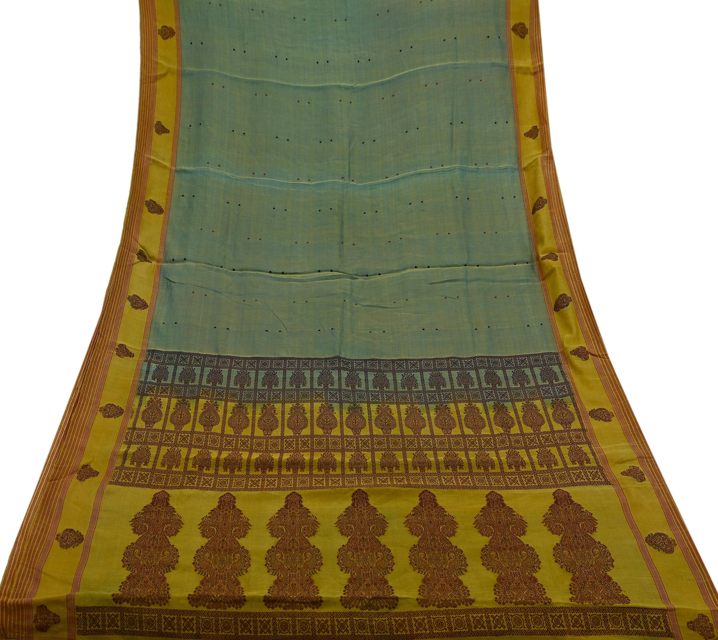 Indian Vintage Sarees Green 100% Pure Silk  Hand Woven Sari Craft Fabric 5Yd Ethnic Floral Dress making Crafting Upcycle Quilting