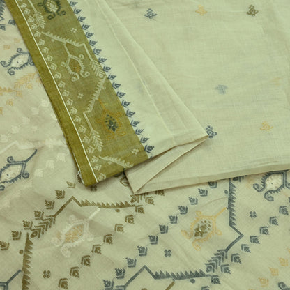 Indian Vintage Sari Olive Green Pure Cotton Bengali Handloom Tant Sarees Craft Fabric 5Yd Sewing Soft Crafting Dress making Upcycle Quilting