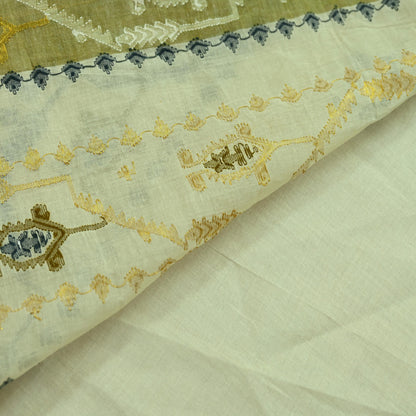 Indian Vintage Sari Olive Green Pure Cotton Bengali Handloom Tant Sarees Craft Fabric 5Yd Sewing Soft Crafting Dress making Upcycle Quilting
