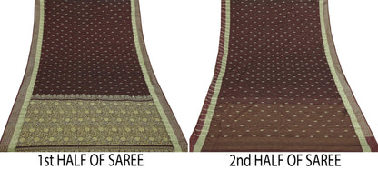 Indian Vintage Sari Brown 100% Pure Silk Hand Woven Sarees Craft Fabric 5Yd Ethnic Sewing Dress making Crafting Quilting Upcycle