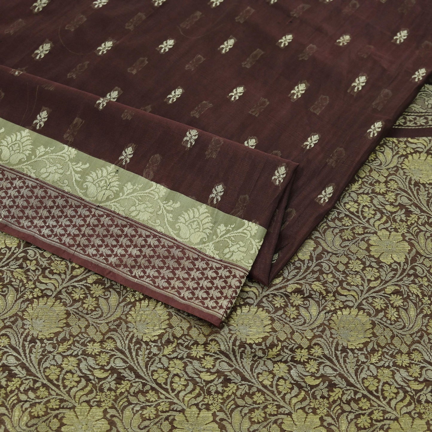 Indian Vintage Sari Brown 100% Pure Silk Hand Woven Sarees Craft Fabric 5Yd Ethnic Sewing Dress making Crafting Quilting Upcycle