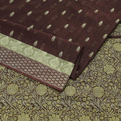 Indian Vintage Sari Brown 100% Pure Silk Hand Woven Sarees Craft Fabric 5Yd Ethnic Sewing Dress making Crafting Quilting Upcycle