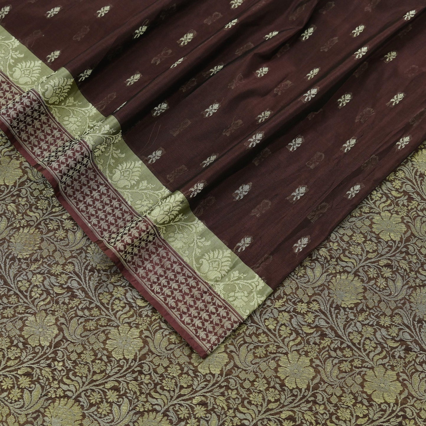 Indian Vintage Sari Brown 100% Pure Silk Hand Woven Sarees Craft Fabric 5Yd Ethnic Sewing Dress making Crafting Quilting Upcycle