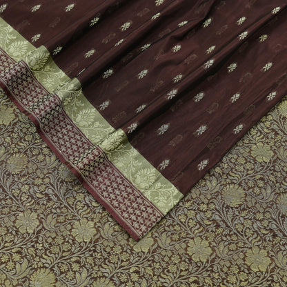 Indian Vintage Sari Brown 100% Pure Silk Hand Woven Sarees Craft Fabric 5Yd Ethnic Sewing Dress making Crafting Quilting Upcycle