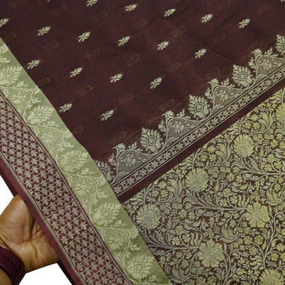 Indian Vintage Sari Brown 100% Pure Silk Hand Woven Sarees Craft Fabric 5Yd Ethnic Sewing Dress making Crafting Quilting Upcycle