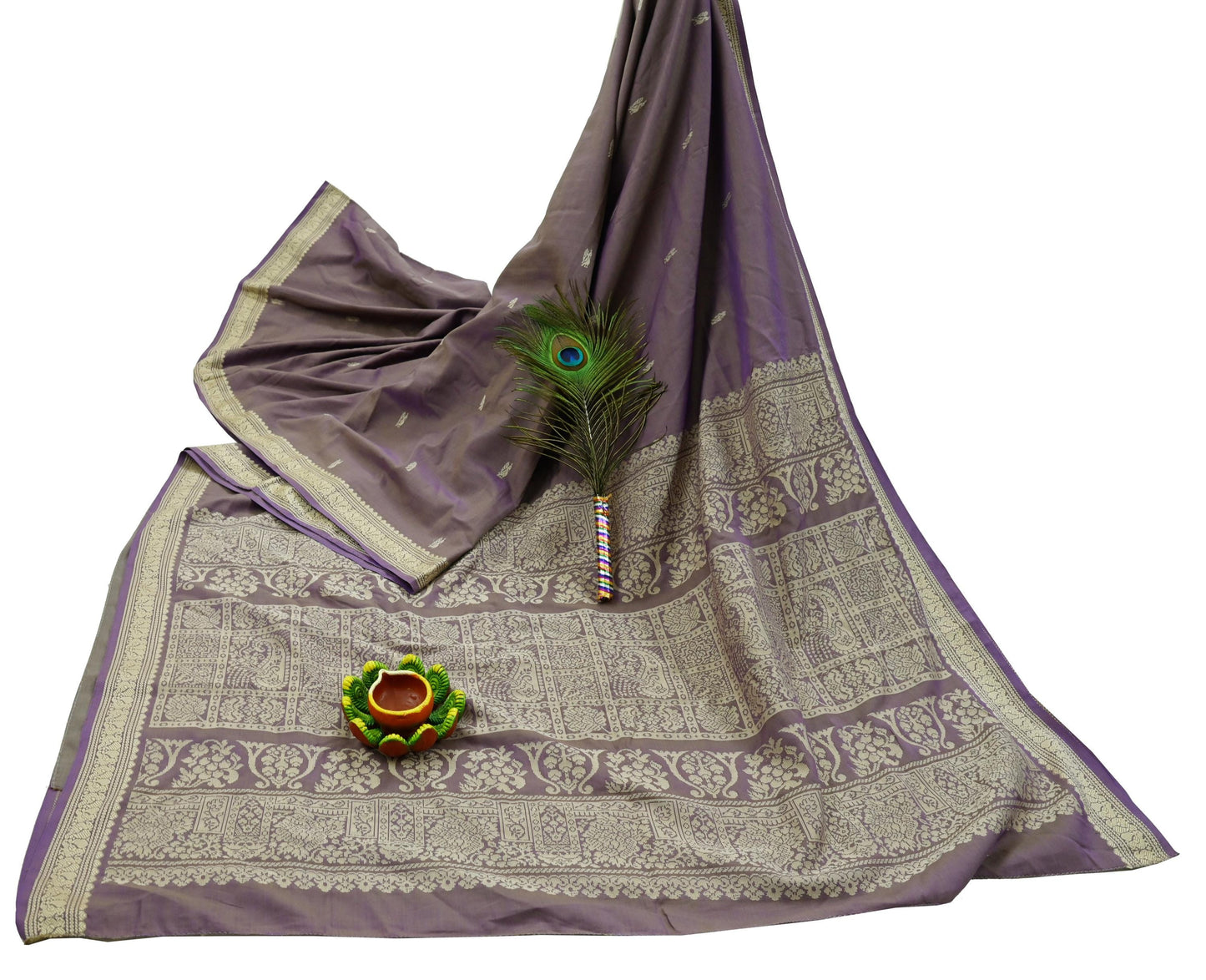 Indian Vintage Sari Purple Pure Cotton Hand Woven Sarees Craft Fabric 5yd Ethnic Floral Crafting Upcycle Quilting Dress Making Quilting