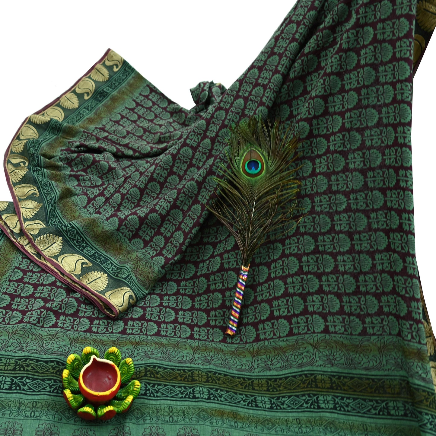 Vintage Sari Hand Block Printed 100% Pure Cotton Sarees Soft Craft Fabric 5Yd Lady Dear Floral Design Upcycle Quilting Crafting