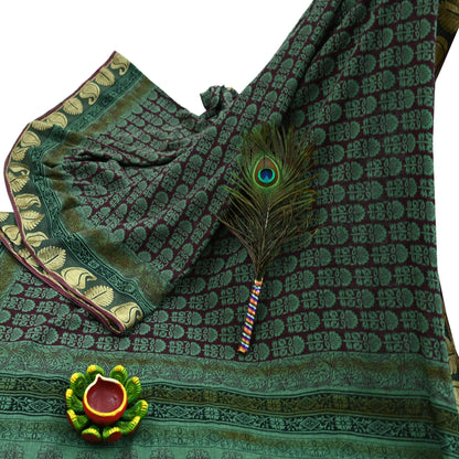 Vintage Sari Hand Block Printed 100% Pure Cotton Sarees Soft Craft Fabric 5Yd Lady Dear Floral Design Upcycle Quilting Crafting