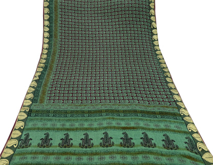 Vintage Sari Hand Block Printed 100% Pure Cotton Sarees Soft Craft Fabric 5Yd Lady Dear Floral Design Upcycle Quilting Crafting