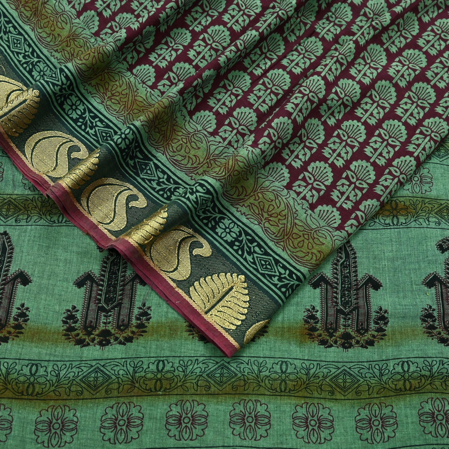 Vintage Sari Hand Block Printed 100% Pure Cotton Sarees Soft Craft Fabric 5Yd Lady Dear Floral Design Upcycle Quilting Crafting