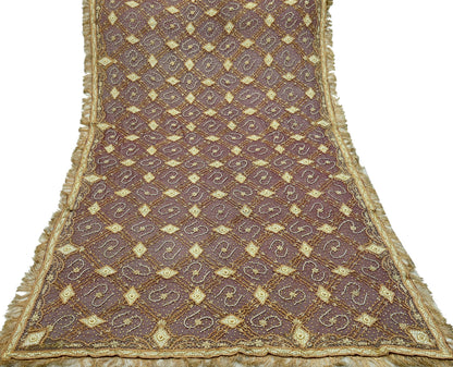 Indian Vintage Heavy Bridal Wine Dupatta Pure Chiffon Silk Long Stole Hand Embroidered Scarf Zardozi/Dabka Zari Sequins Wedding Veil Hijab