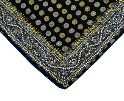 Indian Vintage Heavy Black Dupatta Pure Georgette Silk Long Stole Hand Embroidered Scarves Scarf Zari Zardozi Bridal/Wedding Veil