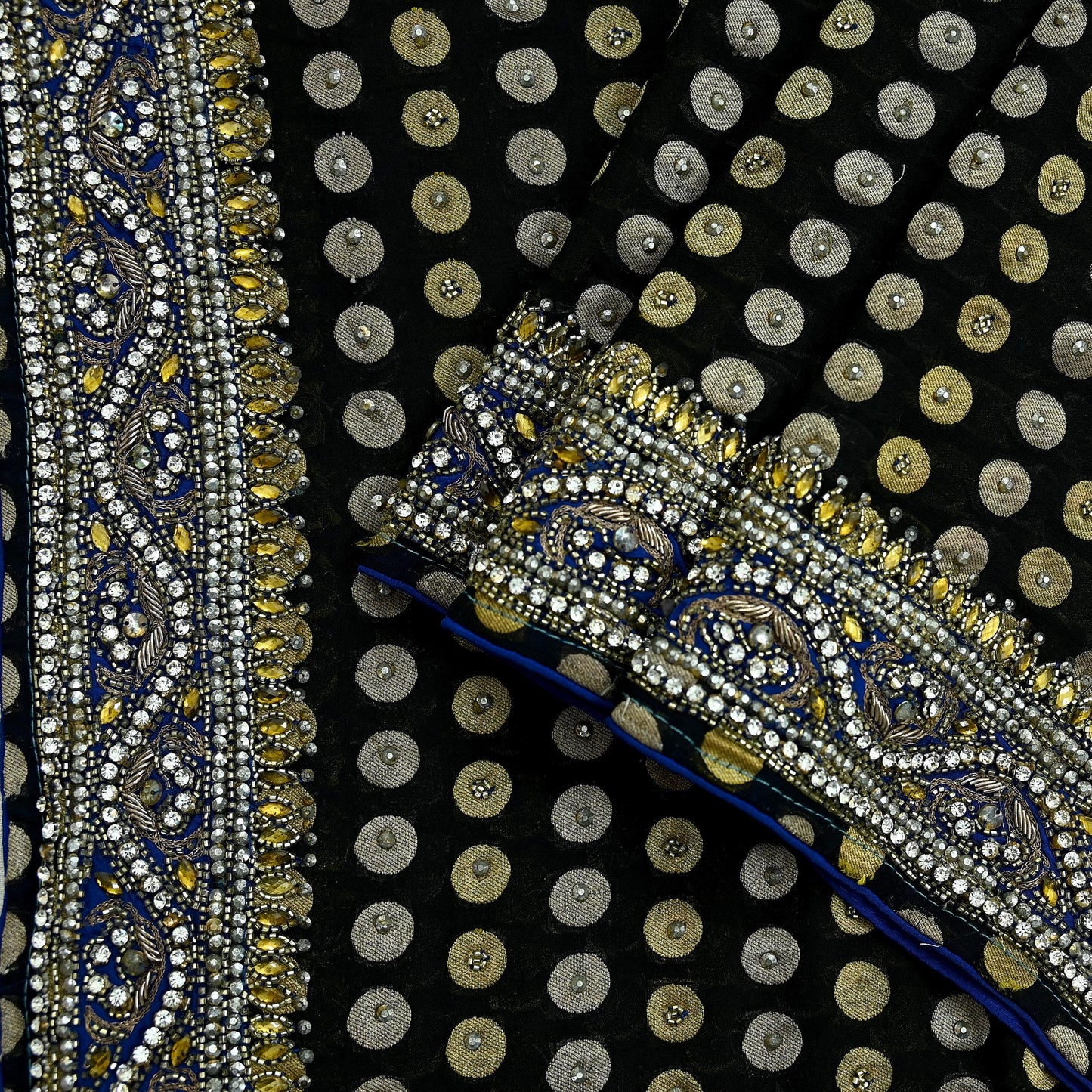 Indian Vintage Heavy Black Dupatta Pure Georgette Silk Long Stole Hand Embroidered Scarves Scarf Zari Zardozi Bridal/Wedding Veil