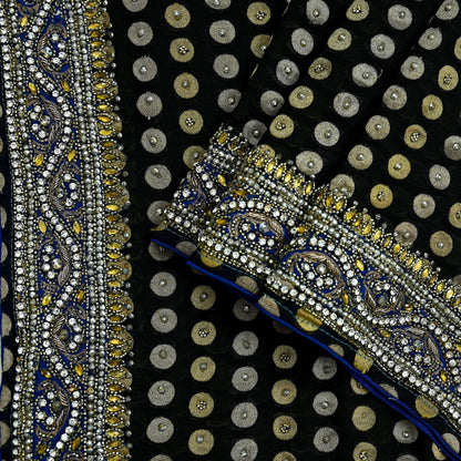 Indian Vintage Heavy Black Dupatta Pure Georgette Silk Long Stole Hand Embroidered Scarves Scarf Zari Zardozi Bridal/Wedding Veil
