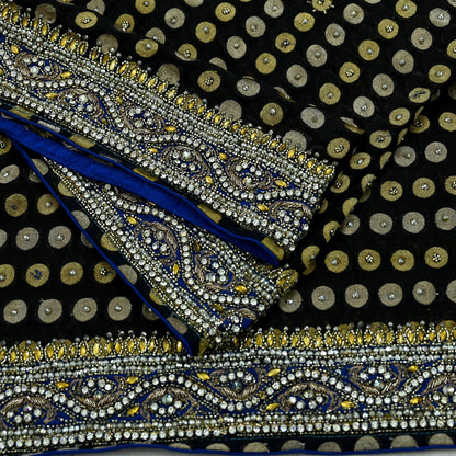 Indian Vintage Heavy Black Dupatta Pure Georgette Silk Long Stole Hand Embroidered Scarves Scarf Zari Zardozi Bridal/Wedding Veil