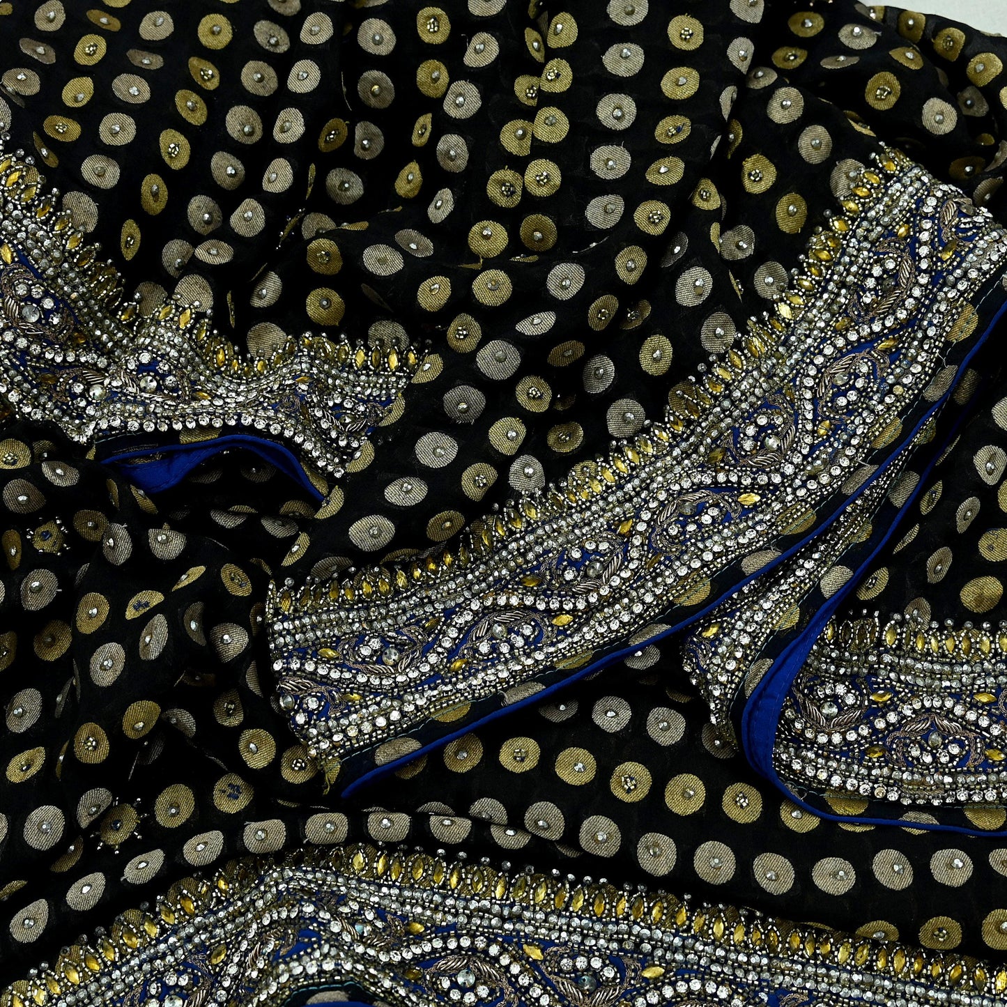 Indian Vintage Heavy Black Dupatta Pure Georgette Silk Long Stole Hand Embroidered Scarves Scarf Zari Zardozi Bridal/Wedding Veil