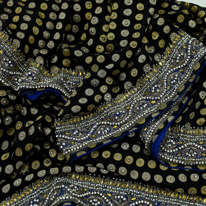 Indian Vintage Heavy Black Dupatta Pure Georgette Silk Long Stole Hand Embroidered Scarves Scarf Zari Zardozi Bridal/Wedding Veil