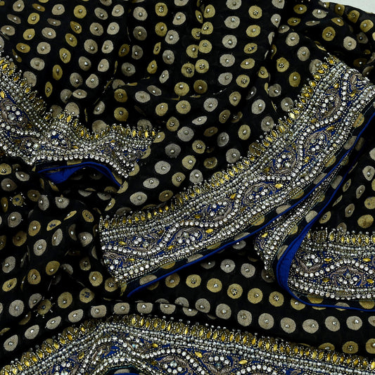 Indian Vintage Heavy Black Dupatta Pure Georgette Silk Long Stole Hand Embroidered Scarves Scarf Zari Zardozi Bridal/Wedding Veil