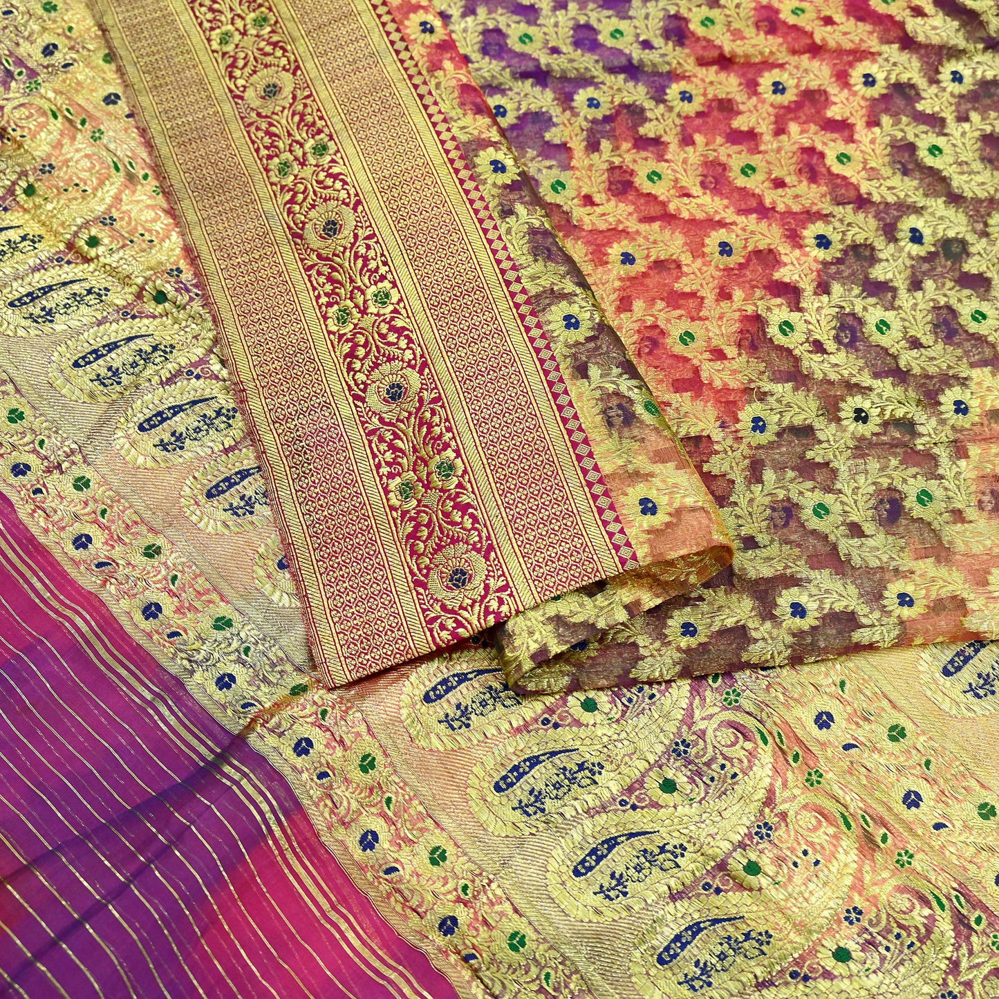 Indian Vintage Sari Heavy Multi Pure Organza Silk Woven Brocade Banarasi Sarees Zari 5Yd Ethnic Fabric Dress Making Wedding Sarees