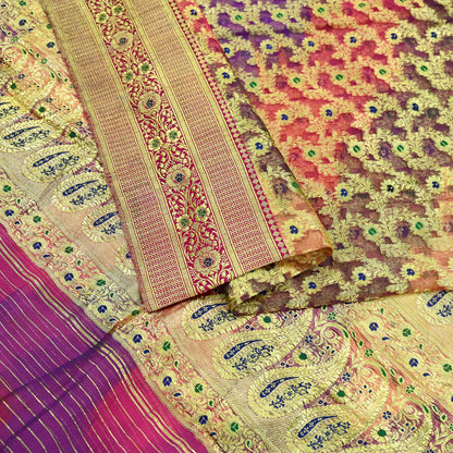 Indian Vintage Sari Heavy Multi Pure Organza Silk Woven Brocade Banarasi Sarees Zari 5Yd Ethnic Fabric Dress Making Wedding Sarees