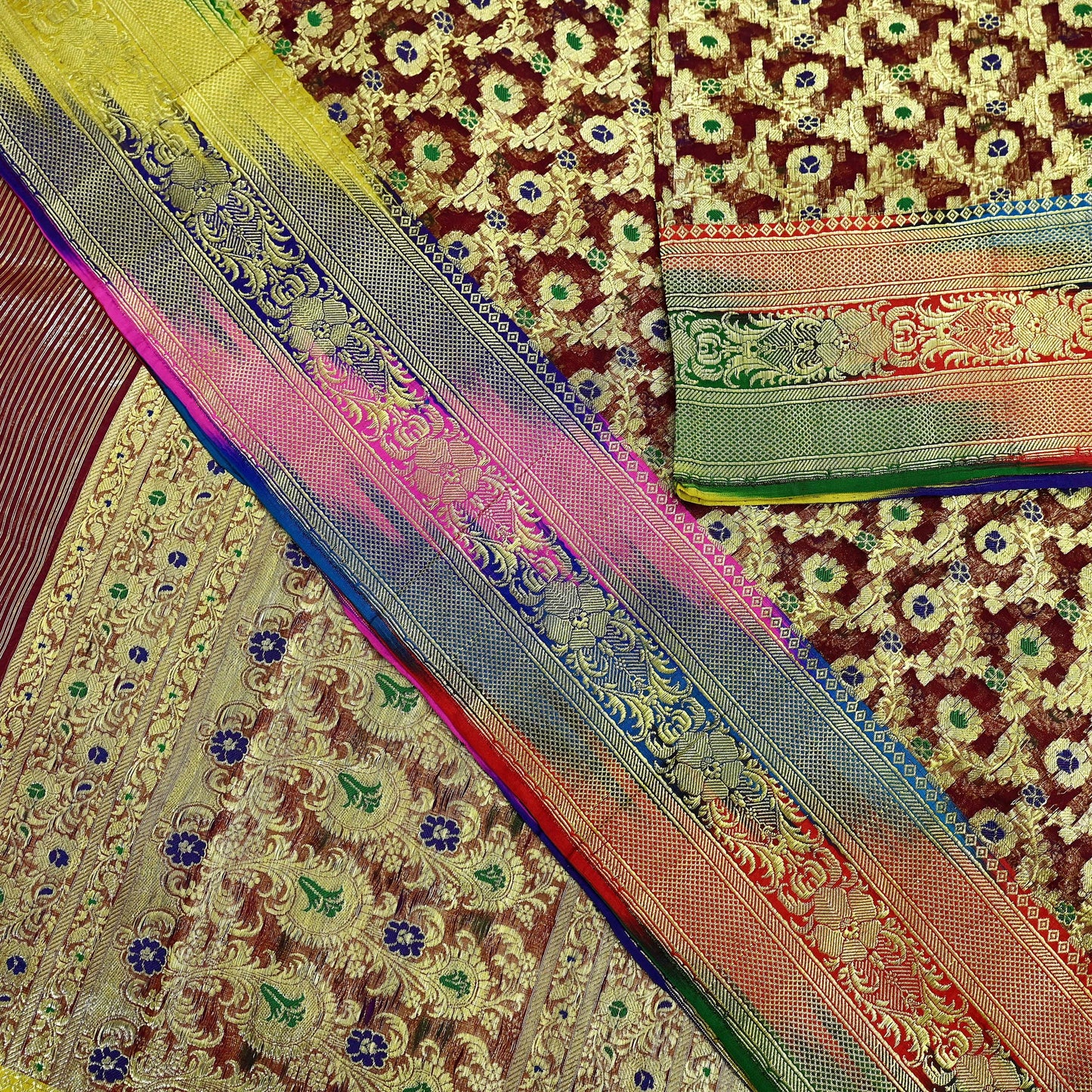 Indian Vintage Sari Heavy Maroon Pure Organza Silk Woven Brocade Banarasi Sarees Zari 5Yd Ethnic Fabric Dress Making Wedding Sarees
