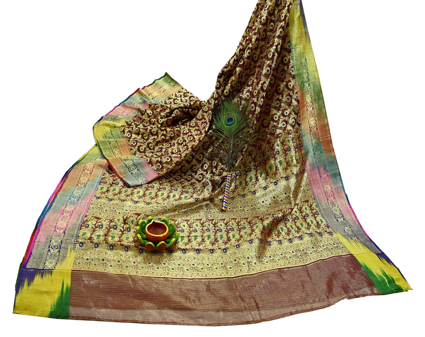 Indian Vintage Sari Heavy Maroon Pure Organza Silk Woven Brocade Banarasi Sarees Zari 5Yd Ethnic Fabric Dress Making Wedding Sarees