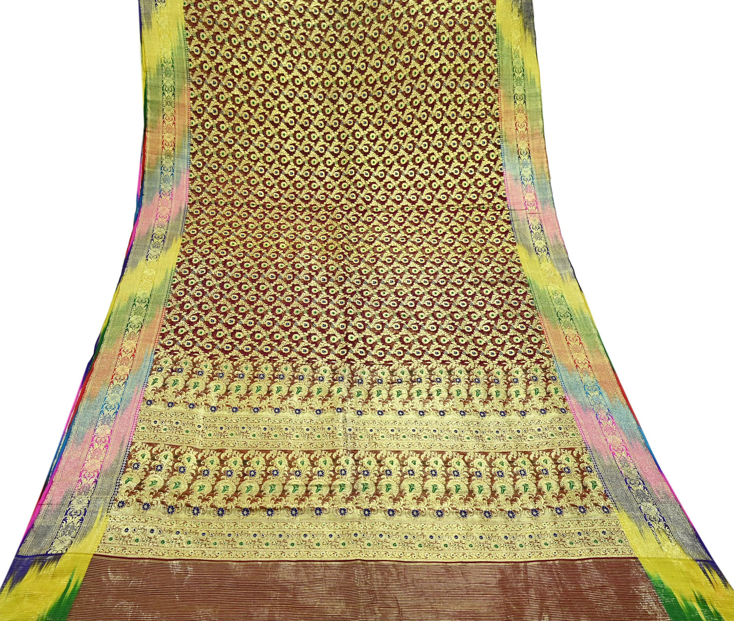 Indian Vintage Sari Heavy Maroon Pure Organza Silk Woven Brocade Banarasi Sarees Zari 5Yd Ethnic Fabric Dress Making Wedding Sarees