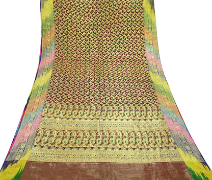 Indian Vintage Sari Heavy Maroon Pure Organza Silk Woven Brocade Banarasi Sarees Zari 5Yd Ethnic Fabric Dress Making Wedding Sarees
