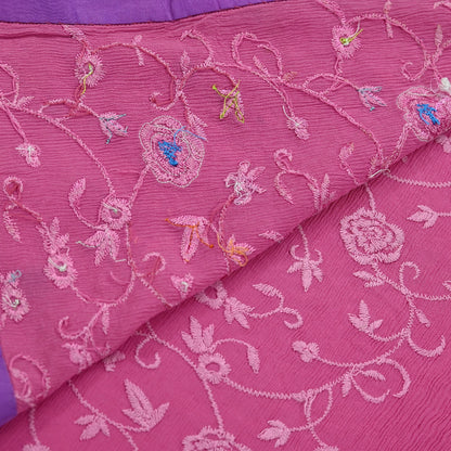 Indian Vintage Pink Saree Pure Crepe Silk Hand Embroidered Sari Fabric 5Yd Sewing Soft Zardozi/Dabka Dress Making Bollywood Party Sarees
