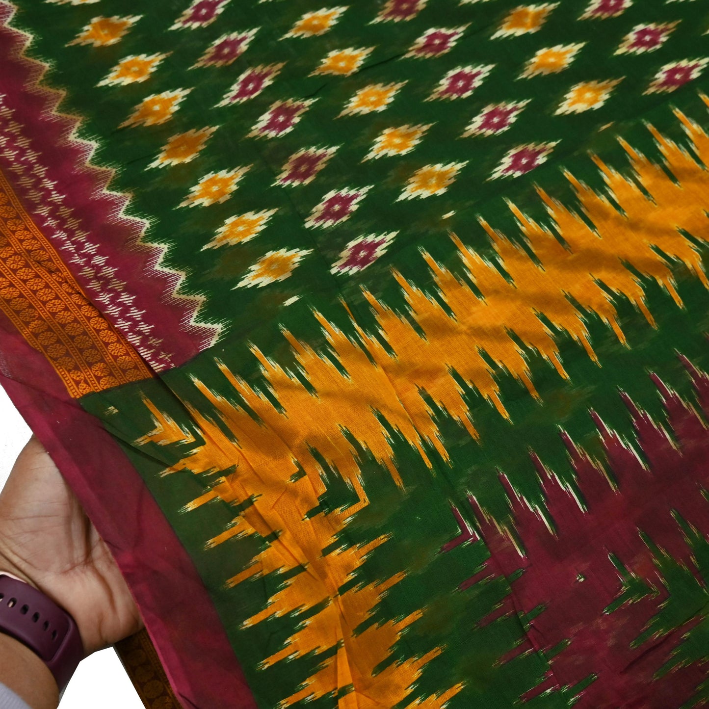 Indian Vintage Sari Green Printed Pure Cotton Saree Craft Fabric 5Yd Sewing Sarong Wrap Boho Floral Dress making Crafting Quilting