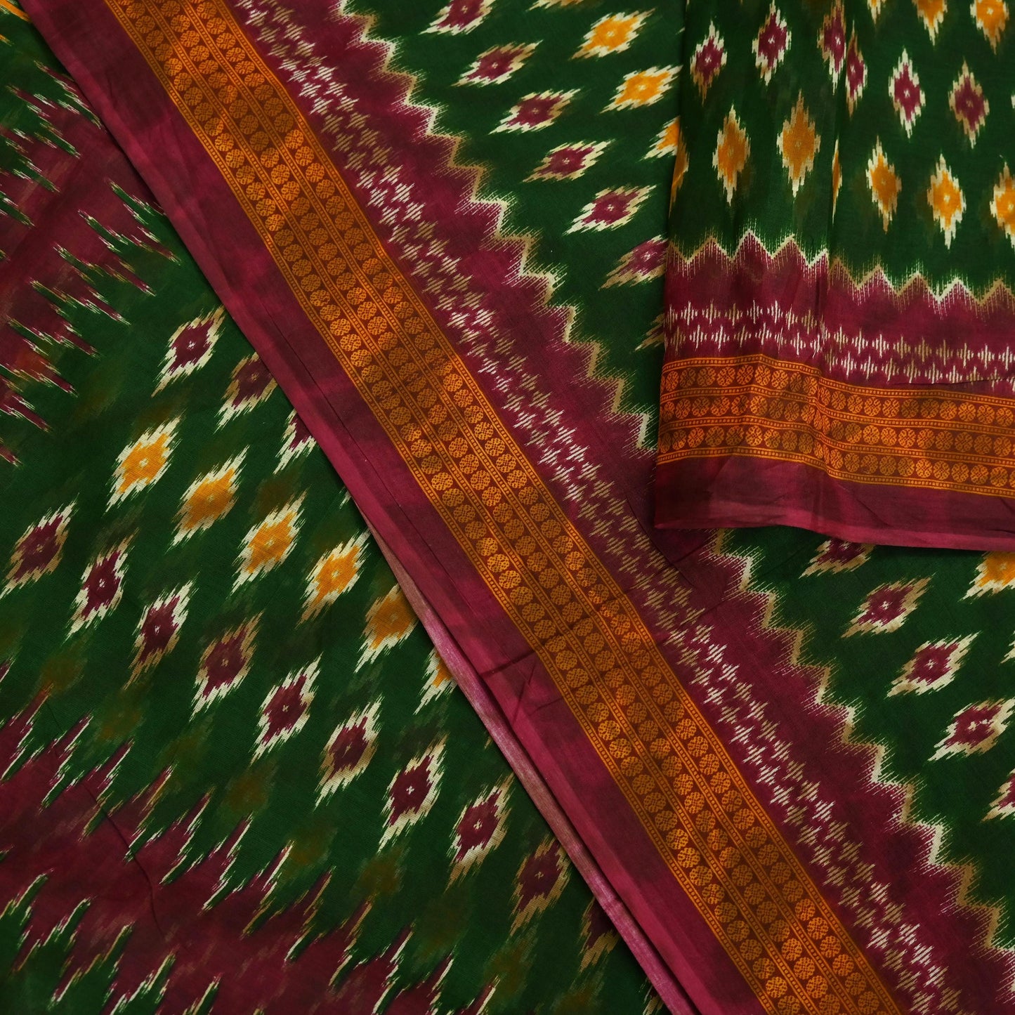 Indian Vintage Sari Green Printed Pure Cotton Saree Craft Fabric 5Yd Sewing Sarong Wrap Boho Floral Dress making Crafting Quilting