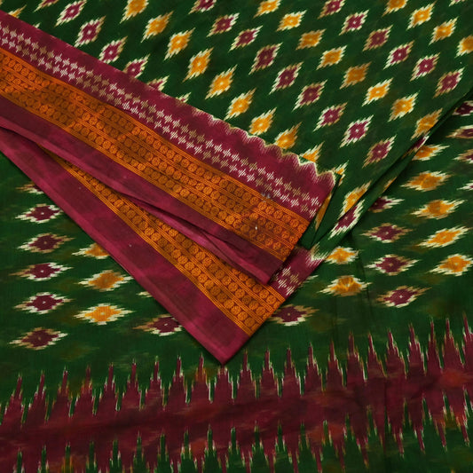 Indian Vintage Sari Green Printed Pure Cotton Saree Craft Fabric 5Yd Sewing Sarong Wrap Boho Floral Dress making Crafting Quilting