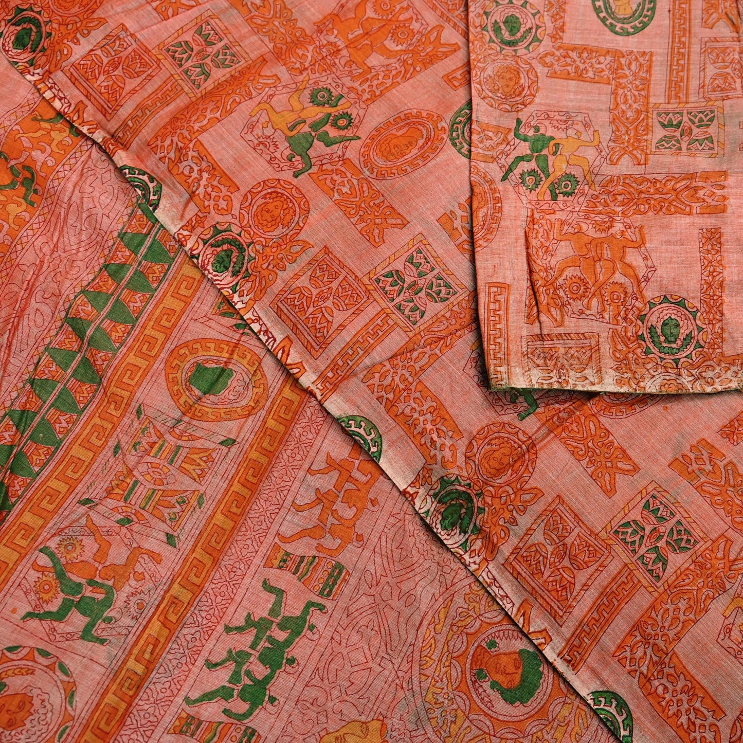 Indian Vintage Sari Orange 100% Pure Silk Printed Saree Craft Fabric 5yd Sewing Dress Making Soft Wrap Floral Quilting Crafting Upcycle