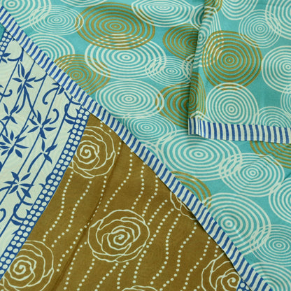 Indian Vintage Sari Ivory & Green Pure Crepe Silk Printed Saree 5yd Sewing Floral Soft Craft Fabric Wrap Dress making Crafting Quilting