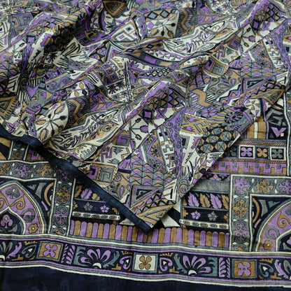 Indian Vintage Sari Gray 100% Pure Silk Printed Saree Craft Fabric 5yd Sewing DressMaking  Soft Abstract Crafting Quilting Upcycle Used