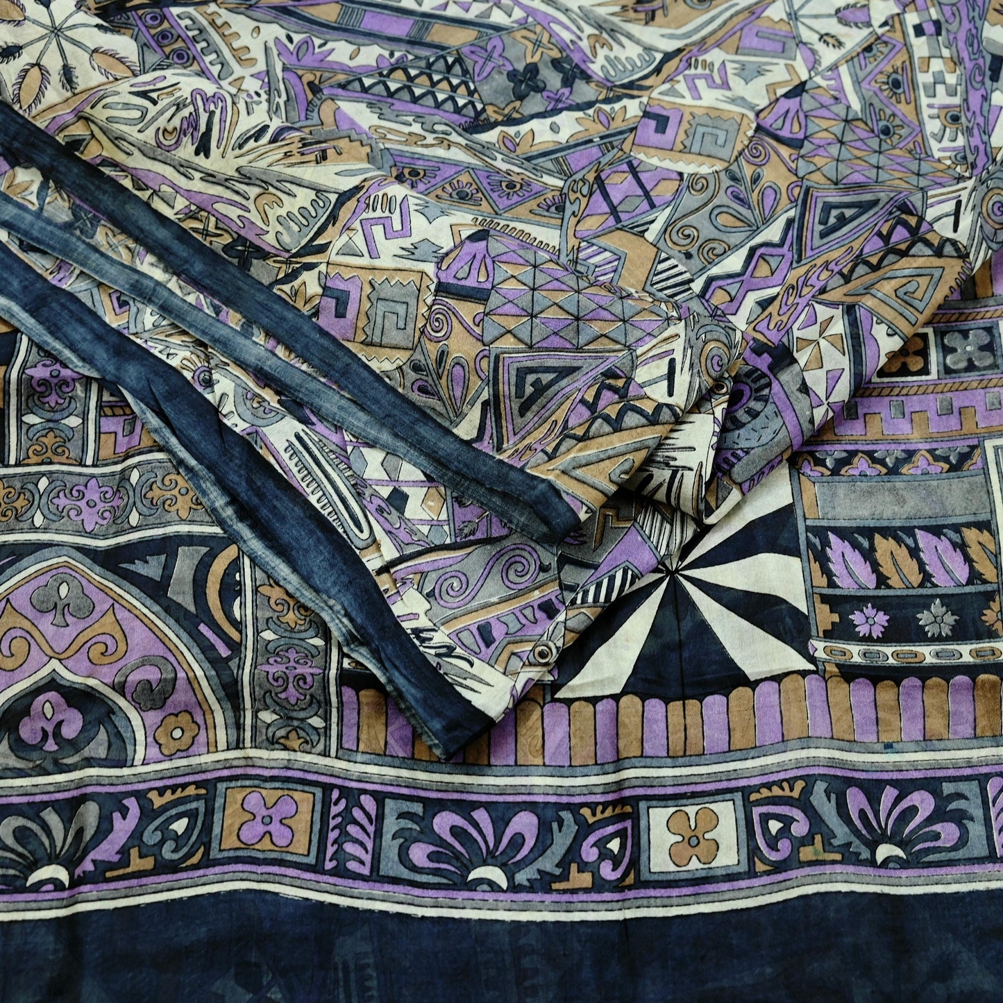 Indian Vintage Sari Gray 100% Pure Silk Printed Saree Craft Fabric 5yd Sewing DressMaking  Soft Abstract Crafting Quilting Upcycle Used